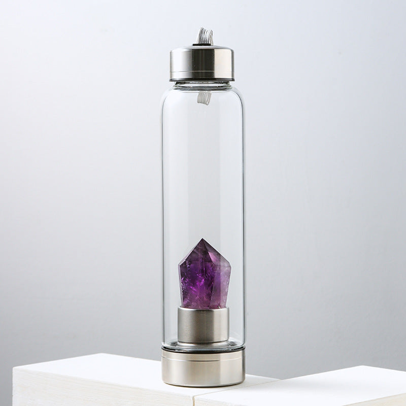 Natural Crystal Column Energy Glass Water Bottle