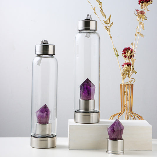 Natural Crystal Column Energy Glass Water Bottle